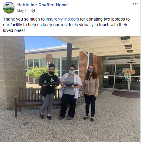 InsureMyTrip Donates Laptop Computers to Hattie Ide Chaffee Home
